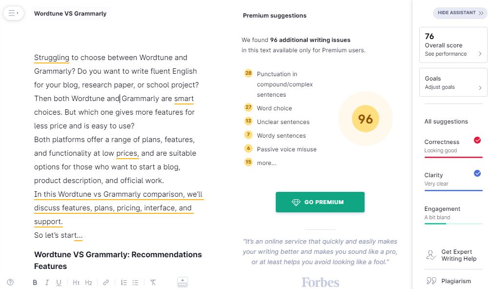 grammarly interface